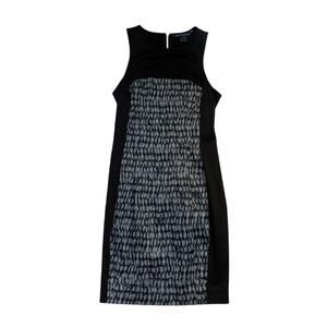 French Connection Black Green Pattern Sheath Dress Size 4 Cotton Sleeveless Y2K